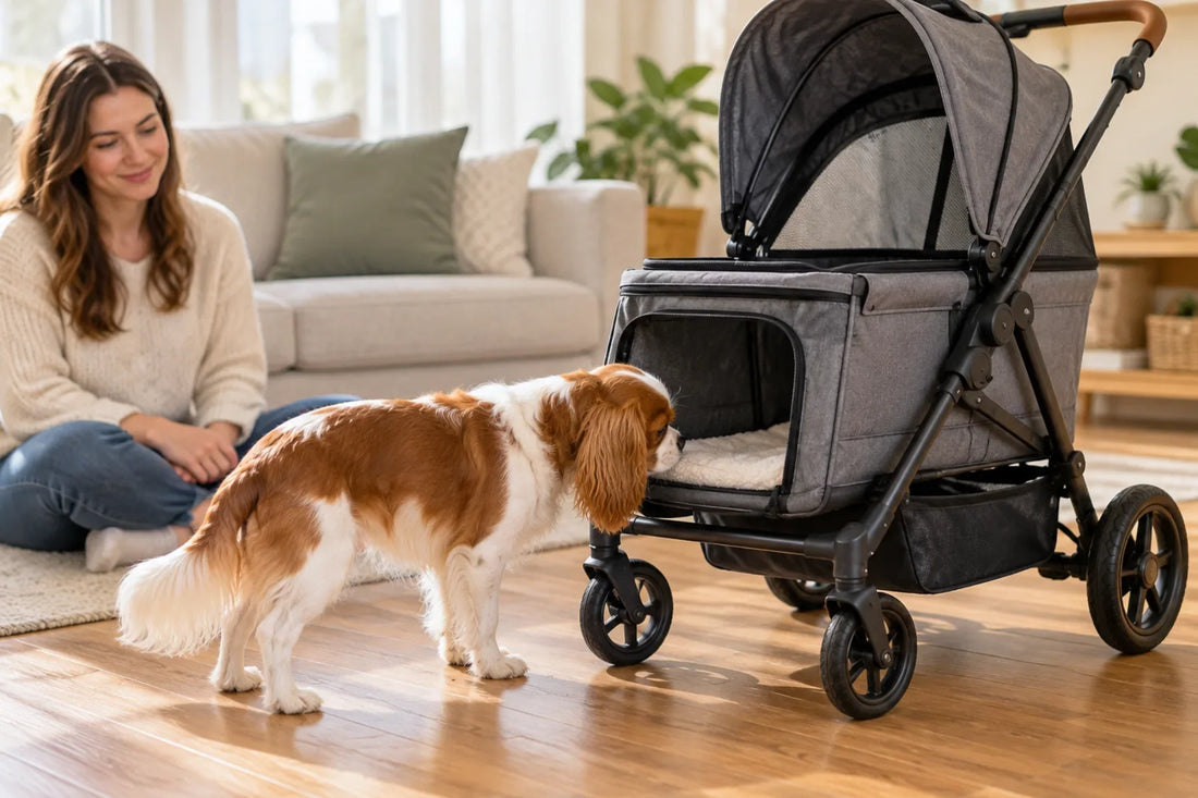 How to get a dog used to a stroller with calm outdoor training